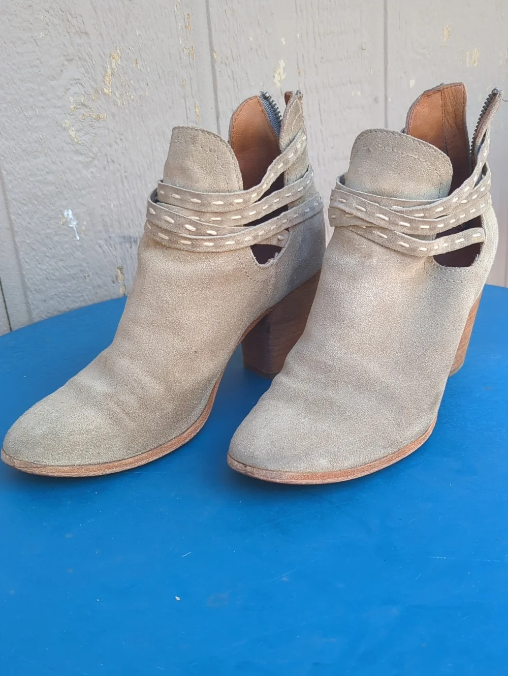 Women's Taupe Suede Ankle Booties with Strap Detail